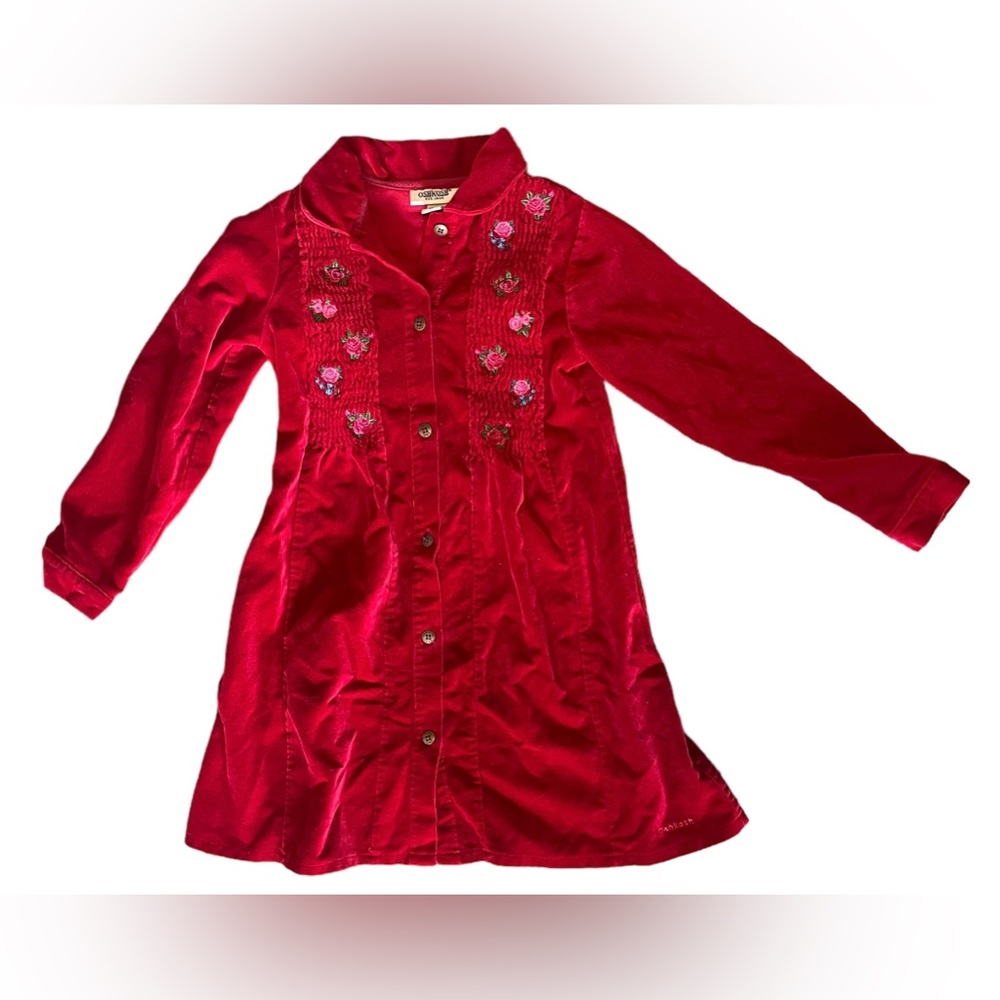 VTG OshKosh‎ Velvet Dress Girls 6x Rose Embroidery